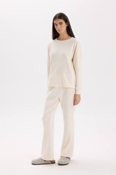 Pijama Takımı Regular Fit Basic Düz Uzun Kollu Üst Geniş Bol Paça Alt-Fall in Love