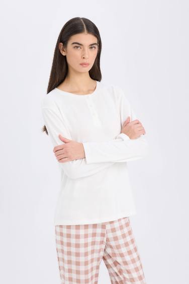 Pijama Takımı Uzun Kollu Üst Kareli Beli Lastikli Uzun Alt-Fall in Love