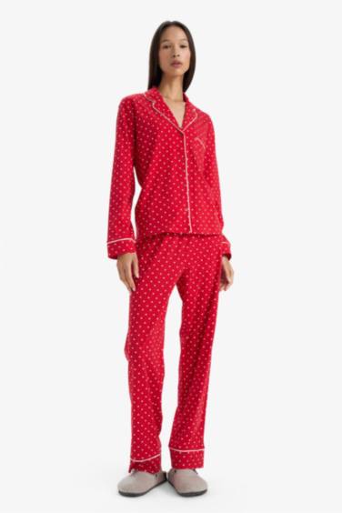 Yılbaşı Temalı Pijama Takımı Regular Fit Puantiyeli Uzun Kollu Üst Uzun Alt-Fall in Love