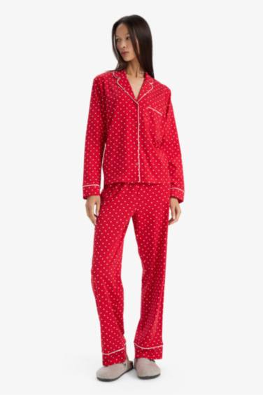 Yılbaşı Temalı Pijama Takımı Regular Fit Puantiyeli Uzun Kollu Üst Uzun Alt-Fall in Love