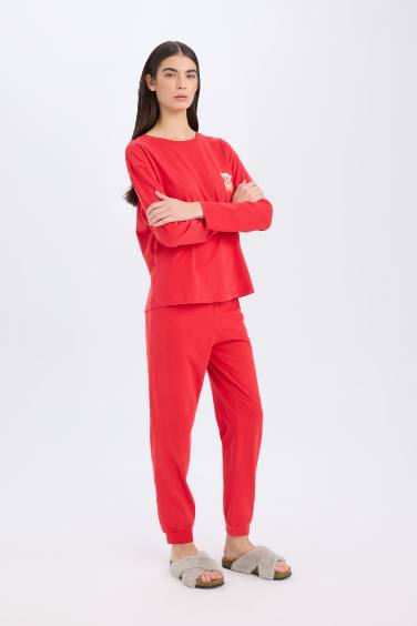 Yılbaşı Temalı Pijama Takımı Uzun Kollu Üst Beli Lastikli Uzun Alt-Fall in Love