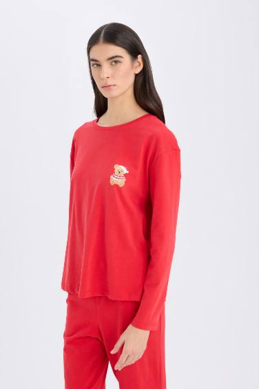 Yılbaşı Temalı Pijama Takımı Uzun Kollu Üst Beli Lastikli Uzun Alt-Fall in Love