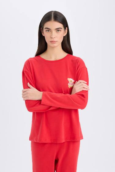 Yılbaşı Temalı Pijama Takımı Uzun Kollu Üst Beli Lastikli Uzun Alt-Fall in Love