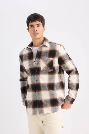 Regular Fit Polo Yaka Kareli Flanel Uzun Kollu Gömlek