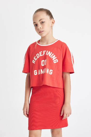 Girl Ribbed Camisole Dress Printed T-Shirt 2 Piece Set