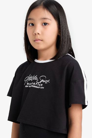 Girl Crew Neck Corduroy Printed Short Sleeve Dress