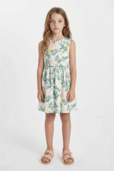 Girl Patterned Sleeveless Cotton Dress
