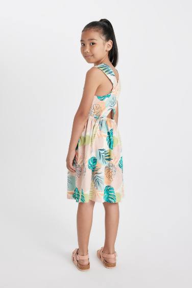 Girl Patterned Sleeveless Cotton Dress