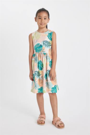 Girl Patterned Sleeveless Cotton Dress