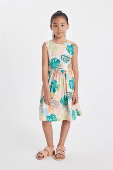 Girl Patterned Sleeveless Cotton Dress