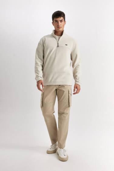Relax Fit Dik Yaka Fermuarlı Polar Sweatshirt