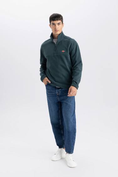 Relax Fit Dik Yaka Fermuarlı Polar Sweatshirt