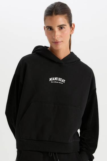 DeFactoFit NBA Miami Heat Kapüşonlu Kalın Sweatshirt