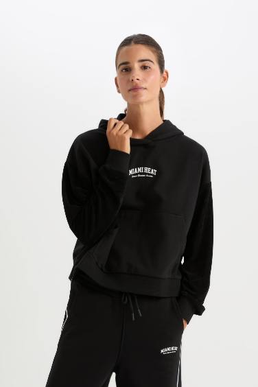 DeFactoFit NBA Miami Heat Kapüşonlu Kalın Sweatshirt