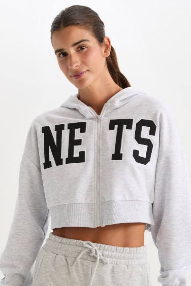 DeFactoFit NBA Brooklyn Nets Crop Thick Sweatshirt