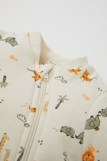 Baby Boy Newborn 1 Tog Fiber Safari Patterned Cotton Sleeping Jumpsuit
