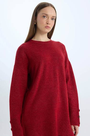 Regular Fit Crew Neck Basic Pullover Tunic