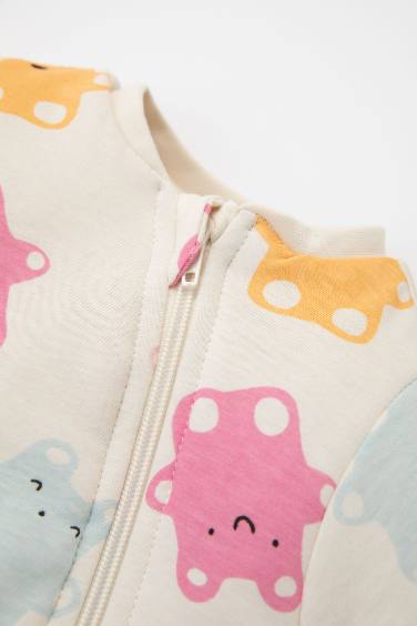 Baby Girl Newborn Zippered 1,6 Tog Fiber Patterned Cotton Jumpsuit