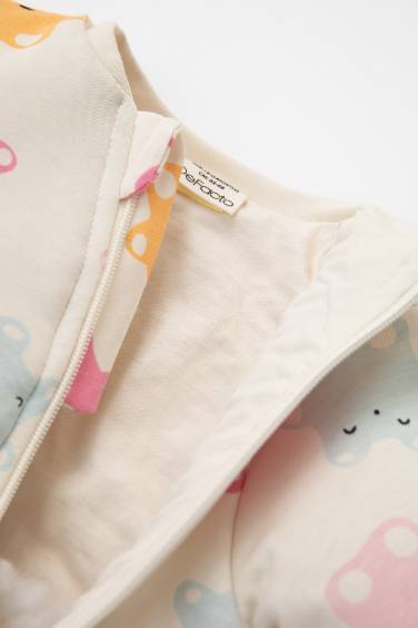 Baby Girl Newborn Zippered 1,6 Tog Fiber Patterned Cotton Jumpsuit