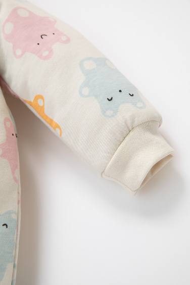 Baby Girl Newborn Zippered 1,6 Tog Fiber Patterned Cotton Jumpsuit