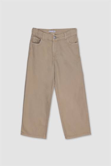 بنطلون بناتي وايد ليج قطن برجل واسع