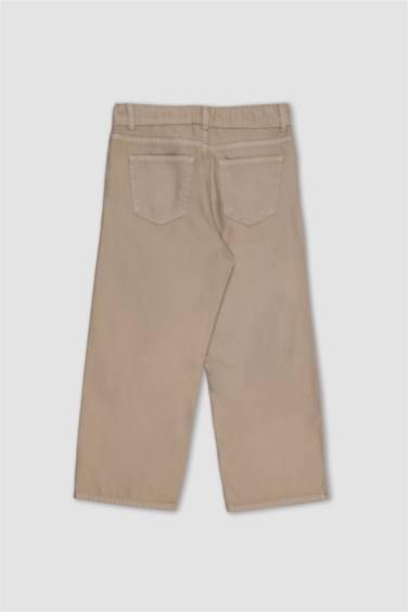 بنطلون بناتي وايد ليج قطن برجل واسع