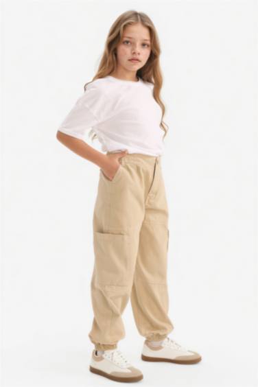 Girl Parachute Cotton Cargo Pants