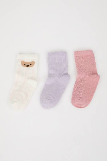 Girl Non-Slip Sole 3 Piece Cotton Long Socks