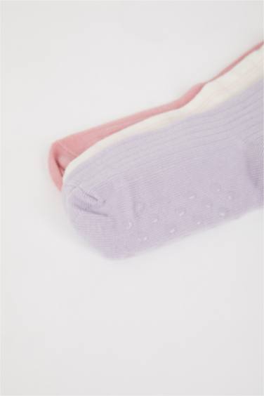Girl Non-Slip Sole 3 Piece Cotton Long Socks