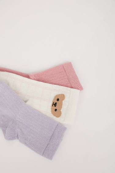 Girl Non-Slip Sole 3 Piece Cotton Long Socks