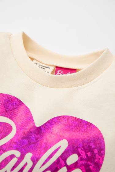 Kız Bebek Bisiklet Yaka Barbie Uzun Kollu Sweatshirt Elbise