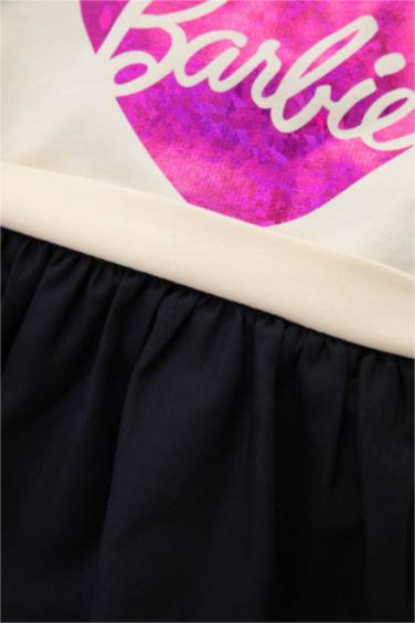 Kız Bebek Bisiklet Yaka Barbie Uzun Kollu Sweatshirt Elbise