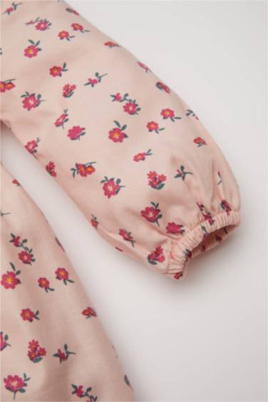 فستان بناتي بنقشة الزهور تويل قصة عادية برقبة كبيرة