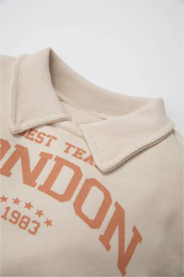 Girl Polo Neck Printed Skirt Floral Sweatshirt Dress