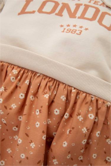 Girl Polo Neck Printed Skirt Floral Sweatshirt Dress