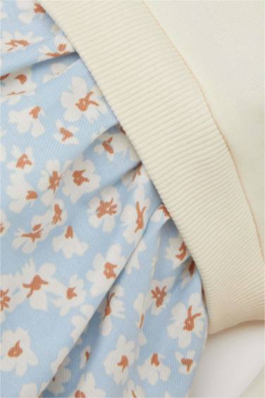 Baby Girl Polo Neck Printed Skirt Floral Patterned Sweatshirt Dress