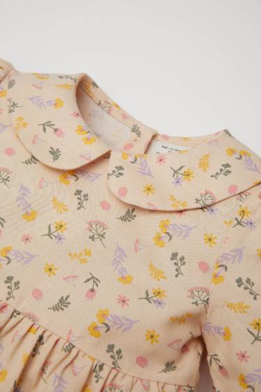 Girl Floral Long Sleeve Twill Dress