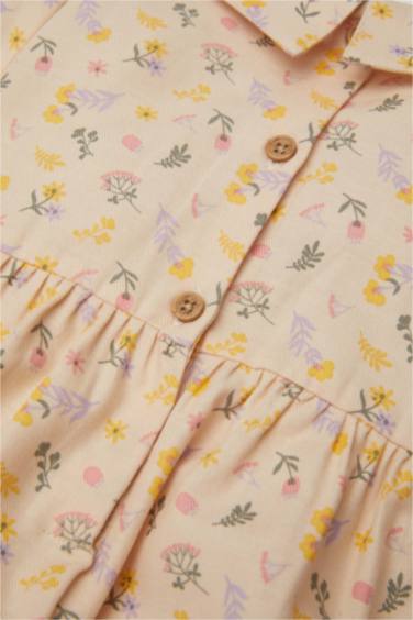 Girl Floral Long Sleeve Twill Dress