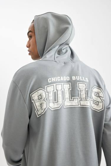 DeFactoFit NBA Chicago Bulls Standart Fit Kapüşonlu Skuba Dalgıç Kumaş Sweatshirt