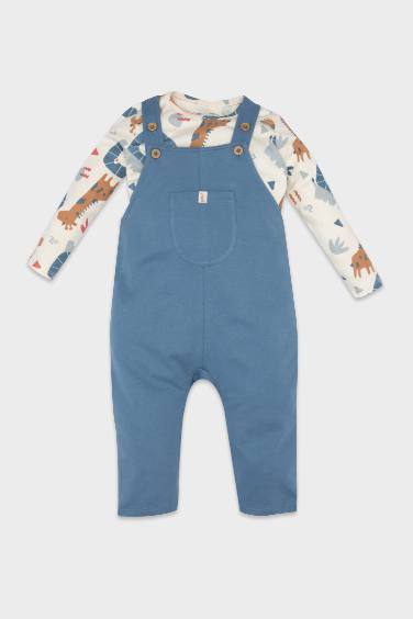 Baby Boy Safari Patterned T-Shirt Overalls 2 Piece Set