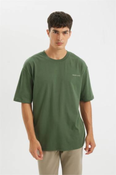 Oversize Fit Crew Neck Back Printed Cotton T-Shirt