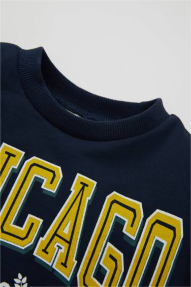 Erkek Bebek Bisiklet Yaka Baskılı Okul Sweatshirt