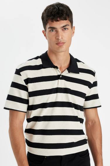 New Regular Fit Short Sleeve Polo Striped Shirt