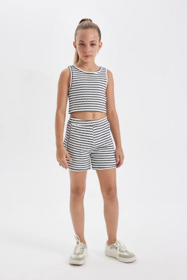 Girl Patterned Blouse and Shorts 2 Piece Set