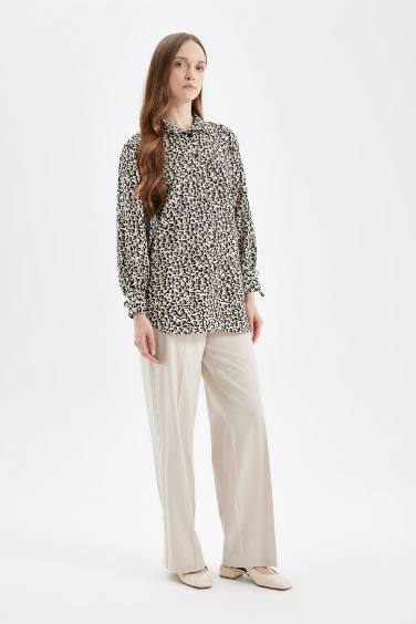 Relax Fit Leopar Desenli Uzun Kollu Gömlek Tunik