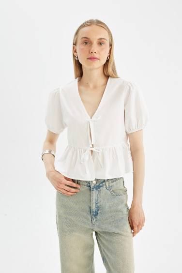 Regular Fit Poplin Short Sleeve Blouse