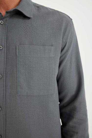 %100 Pamuk Regular Fit Müslin Basic Düz Uzun Kollu Gömlek