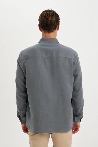 %100 Pamuk Regular Fit Müslin Basic Düz Uzun Kollu Gömlek