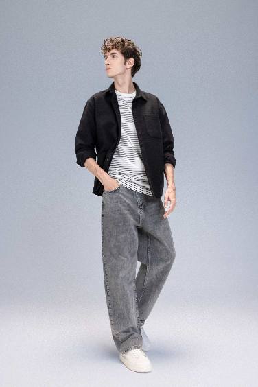 Regular Fit Basic Düz Pamuk Karışımlı Uzun Kollu Gömlek