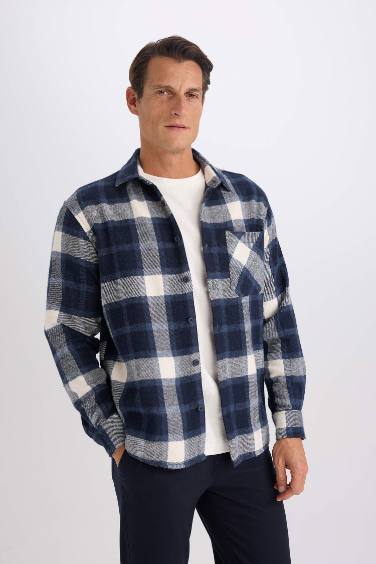 Regular Fit Polo Collar Plaid Long Sleeve Shirt